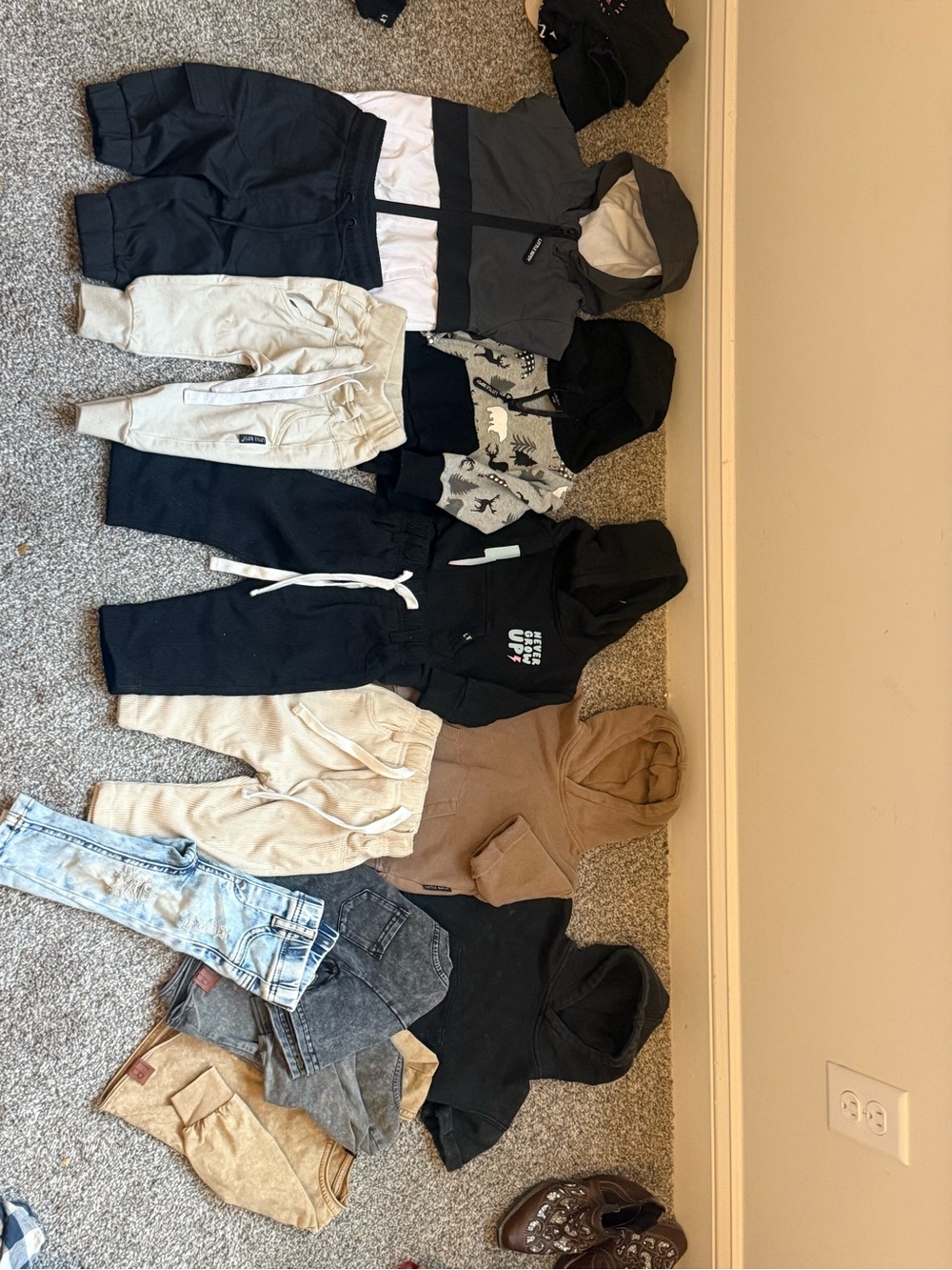 Little Bipsy Kids Hooded Sweatshirt and Jogger Set in Black, Gray, Cream, Tan